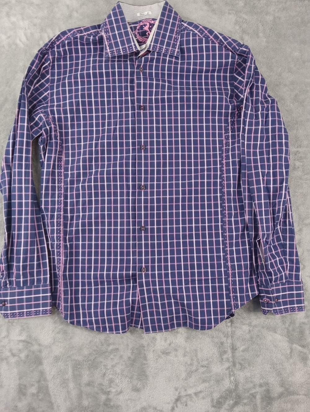 Bugatchi Men's Purple Checked Button-Down Shirt - Classic Fit Size Large